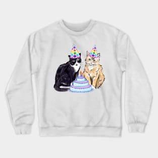 Cats in party hat with cake Crewneck Sweatshirt